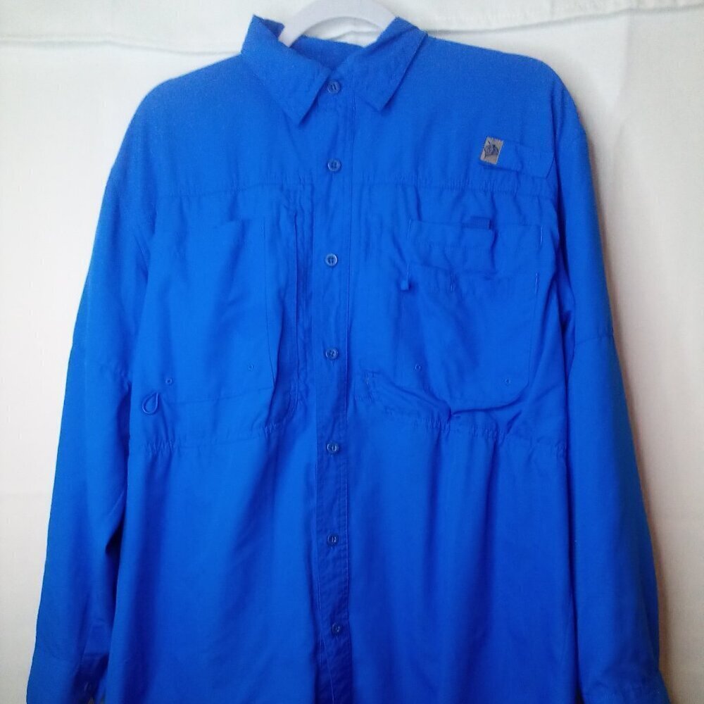 Reel Legends Shirt Mens M Long Sleeve Fishing Active Vented Pockets Blue